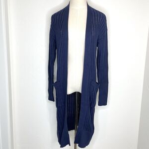 Alp N Rock Duster Cardigan Sweater Open Front Navy Blue Womens Small Pockets